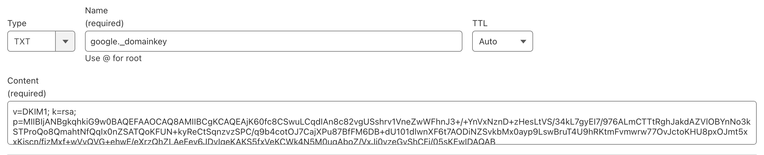 DKIM Public DNS Record